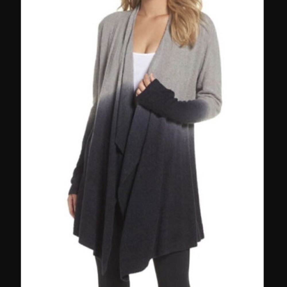 Barefoot Dreams Bamboo Chic Light‎ Calypso Ombre Cardigan in Gray & Black sz S/M